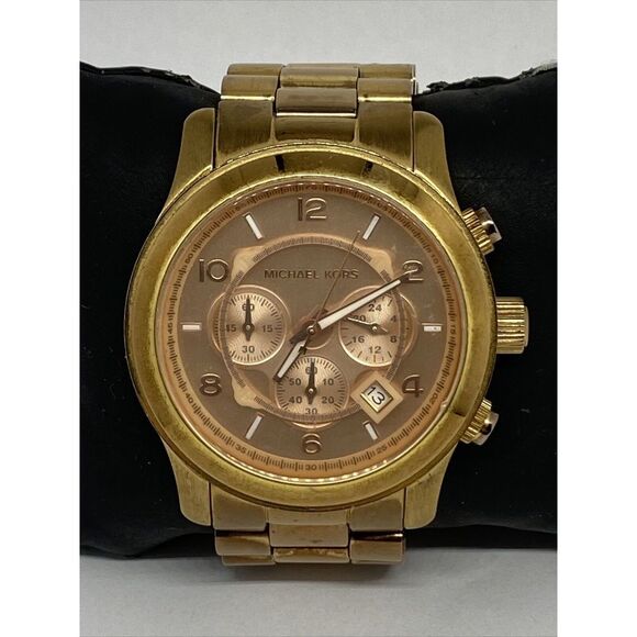 Michael Kors Runway MK8096 Mens Rose Gold Stainless Steel Analog Dial Watch RQ51 - Picture 1 of 12